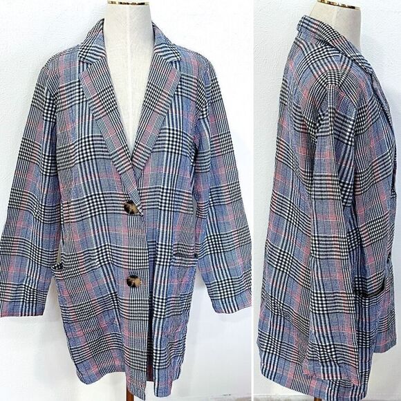 J. Jill Barleymult Plaid Oversized Textured Blazer Boyfriend M NWT - Picture 2 of 3
